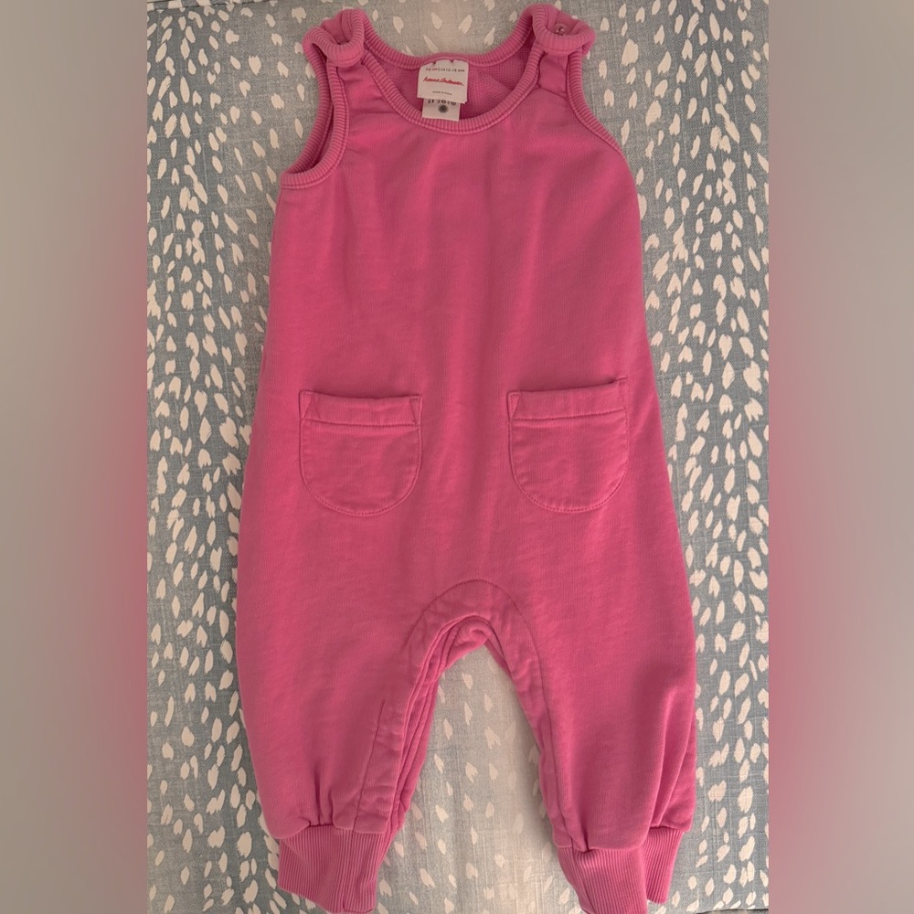 Hanna Andersson Terry Pocket Baby Overalls Magenta Pink 12-18 Month